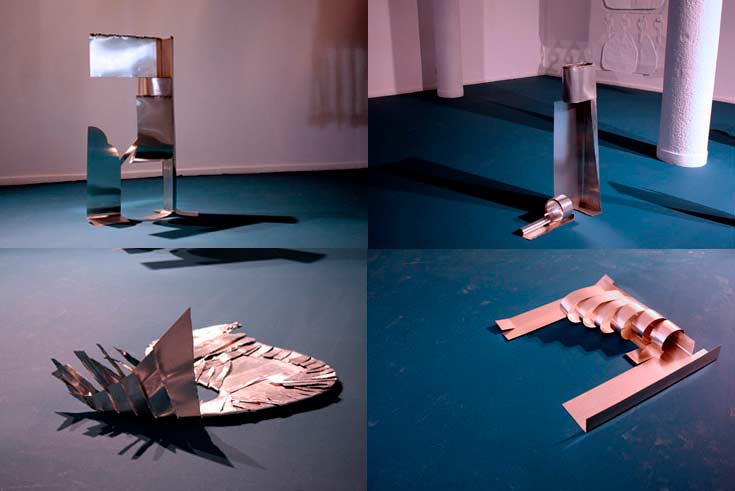 Eli Petel © nine in the dark 2009, installation view, alluminium ,cardboard, verios sizes