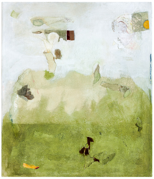 Green Space 1. 27x23” inch. mixed media on canvas (acrylic, handmade papers, fabrics)