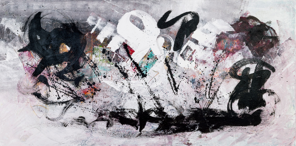 Black And White, 180x90 cm, mixed media on canvas