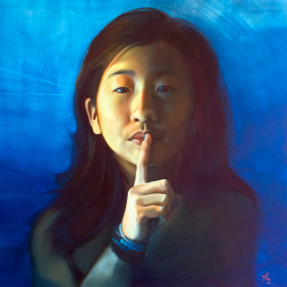 “Hush”, Series: “Red Thread”, Oil on Canvas, 30x30 inches