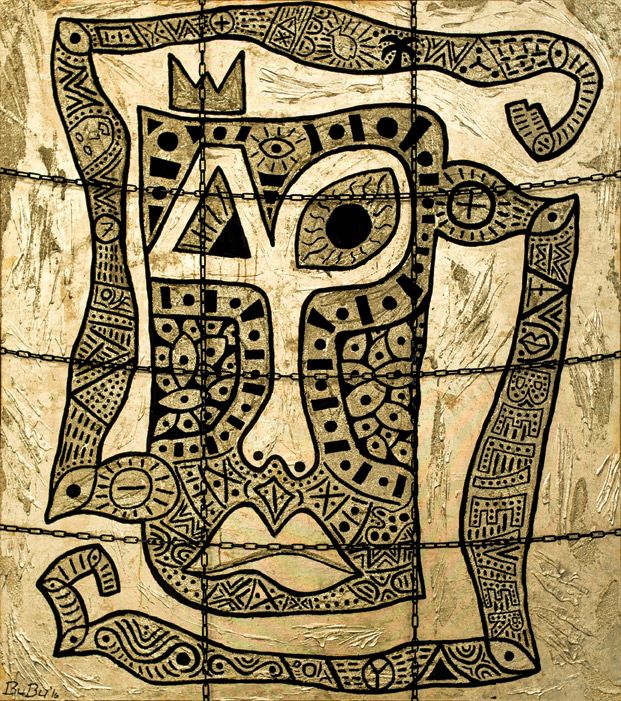 Sorry stranger. 67x59inch.Metal Leaf, Acrylics. Metalchain. 2016