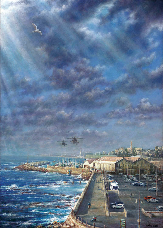 ”Longbows over Jaffa harbor”. Oil on board. 70 x 50 cm