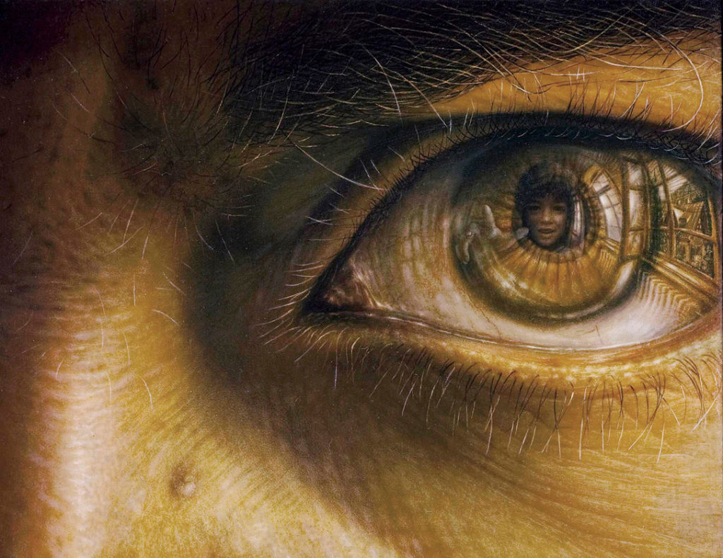 “Shay” homage to M.C. Escher. Oil & egg tempera on board. 40 x 30 cm