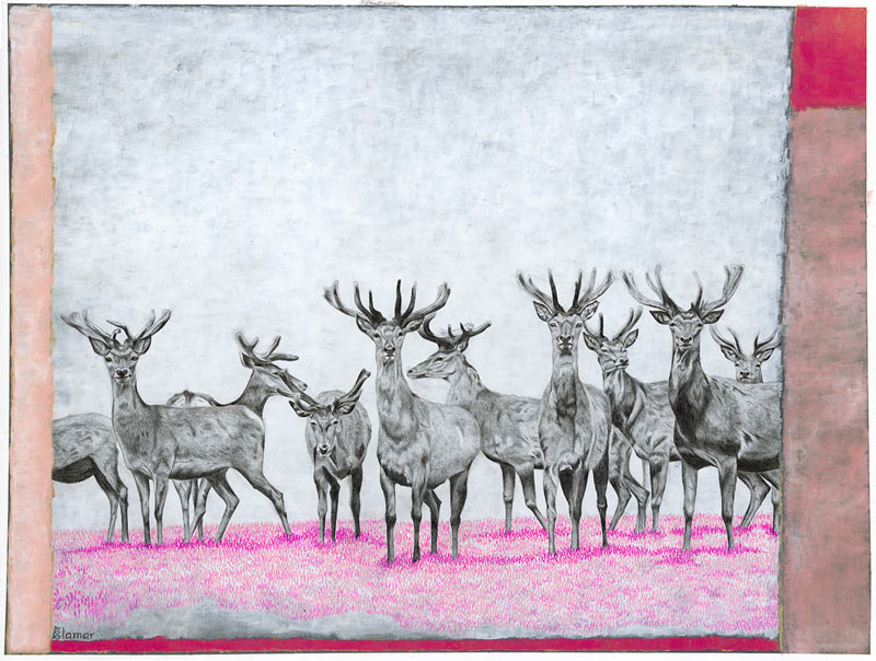 Pink deers. Acrylic and pencil on paper. 60x42 cm Pink deers. Acrylic and pencil on paper. 60x42 cm