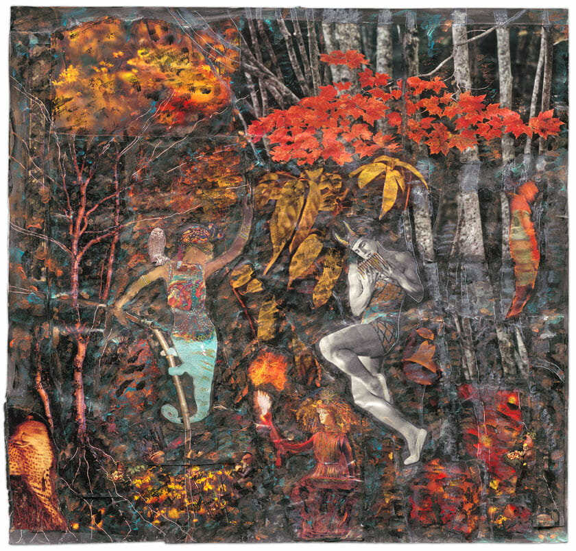 Dance of Autumn Colors. Special technique, collage, acrylic colors and acrylic markers on paper. 58x58 cm Dance of Autumn Colors. Special technique, collage, acrylic colors and acrylic markers on paper. 58x58 cm