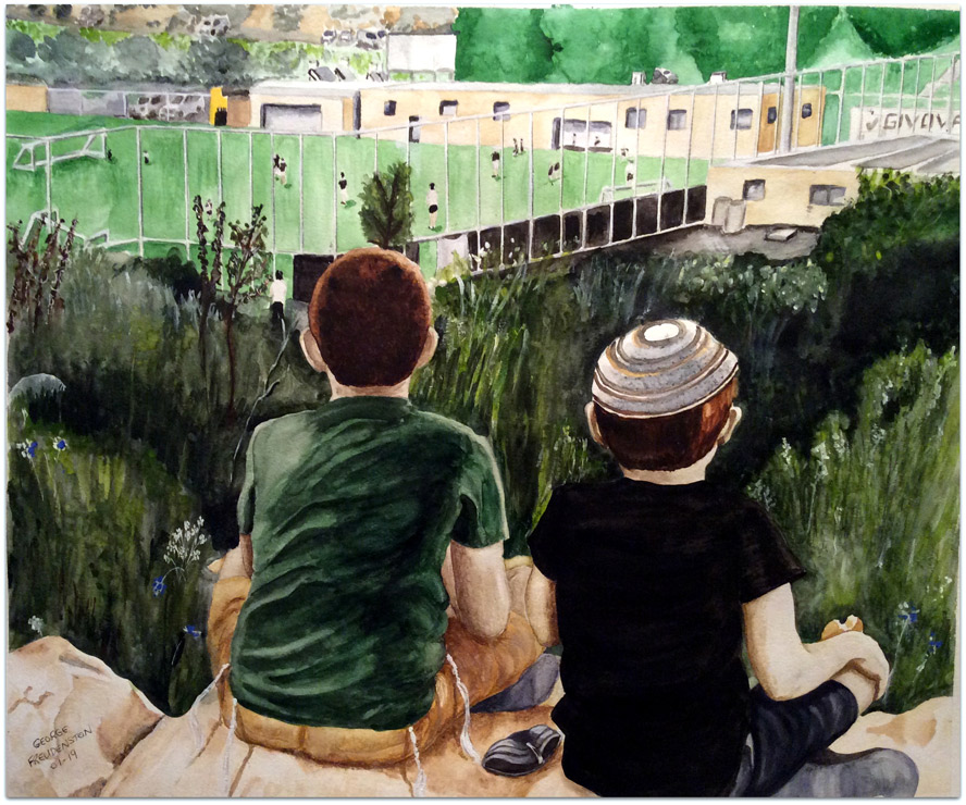 George Freudenstein. Cheap Seats. (Bayit VeGan - Bet Hakerem) Watercolor. 72x60 cm