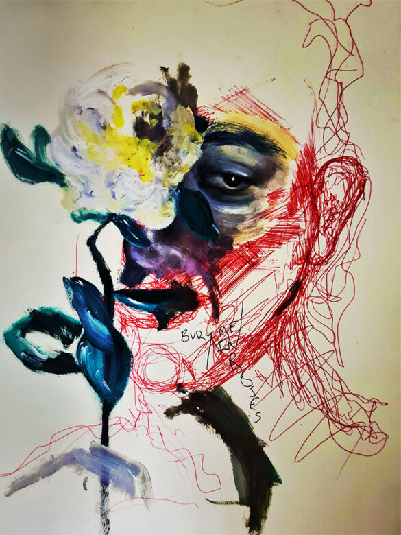 Bury Me In Roses. Oil on paper. 42 x 29.7 cm. 2020 Blake Youngman © All Rights Reserved