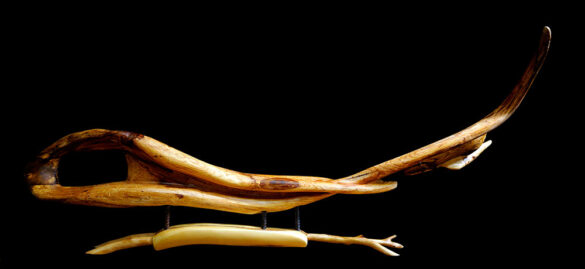 Broken wing. Applewood on Elder wood. Composed with Rebar. 122 x 32 x 55 cm Hand Carving & Power Carving Steven George Clark © All rights reserved.