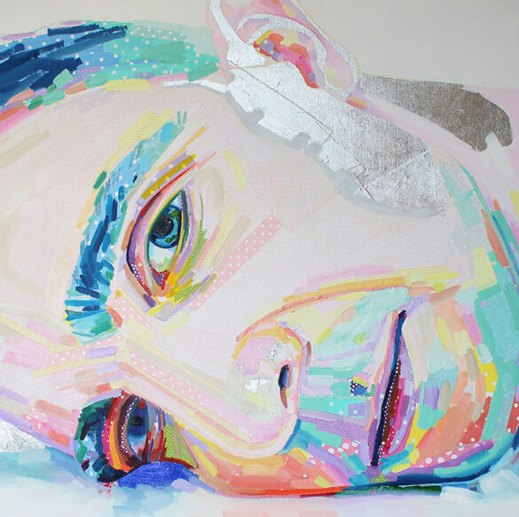 Sergey. 2019. Fabric, metallic foil, and oil paint on canvas. 48" x 48" Gary Miller © All rights reserved