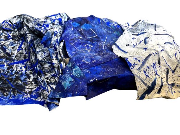 "Wormhole," Collage of acrylic-painted canvases mounted on a wooden board. 140 cm x 80 cm. Shulamit Kopf © All rights reserved