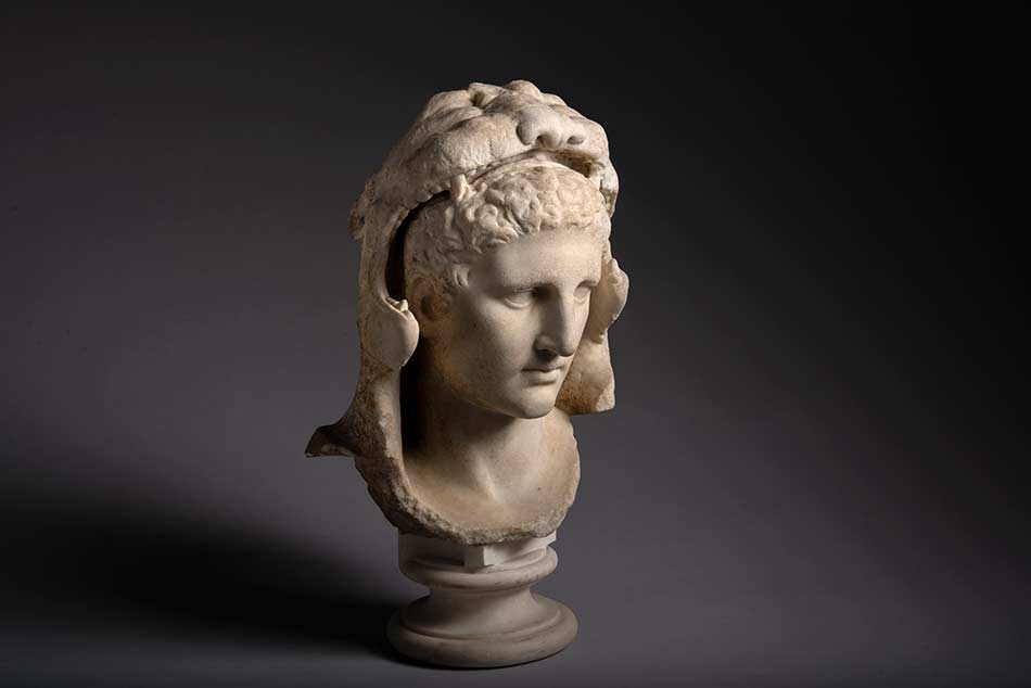 ArtAncient. Bust of a young Herakles
 Marble. Height 38 cm (15 in.)
 Greek, Late Hellenistic period, circa 1st Century BC