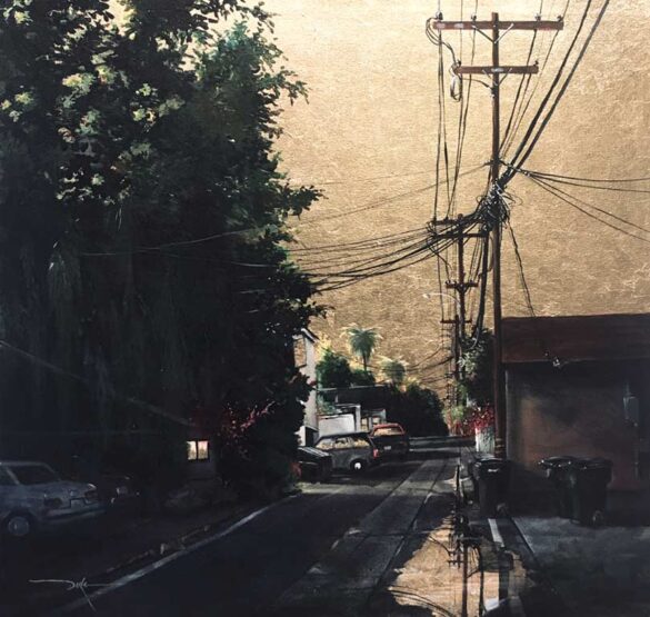 BEHIND THE GARDEN Acrylic & Gold Leaf. 40" X 40". 2019 Duke Windsor © All rights reserved.