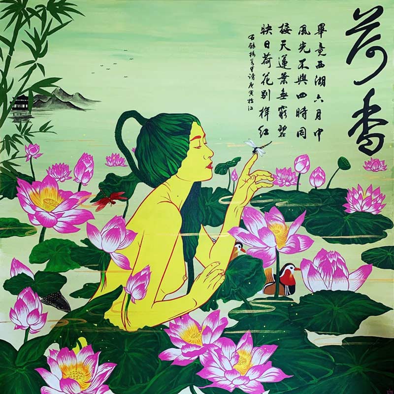 The Lotus Blossom (2020),  Acrylic on Canvas, 91.4 x 91.4 cm.  Yin Lu © All rights reserved.  