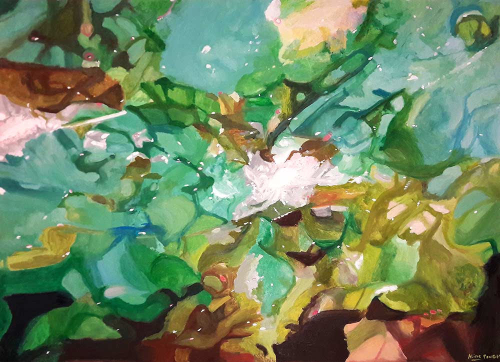 Lumières vertes dans l’espace. 2018. Oil on canvas. 73 x 100 cm.  Aline Pouget  © All rights reserved.