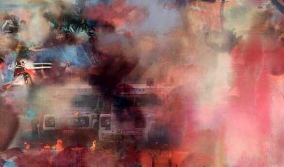 What's that, Patrick. Oil, spray, pastel, acrylic, ink on canvas, 120 x 200cm Robyn Ward © All rights reserved.