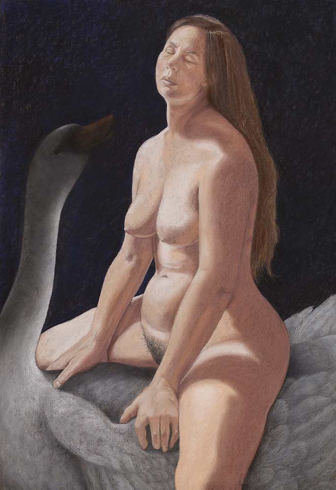 “Leda and the Swan”. 2019. Pastel. 99 x 66 cm. Rebecca Gabriel © All rights reserved.  