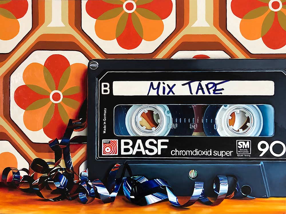 Mix Tape. 2021.  Oil on Wood Panel. 76x102 cm.  Jacinthe Rivard © All rights reserved.  