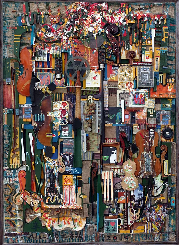 New York Rhapsody. 2019.  Violin, Cello, Piano, Bow & Mixed Media on Panel. 170 X 120 cm.  
ShinB at the studio © All rights reserved.    