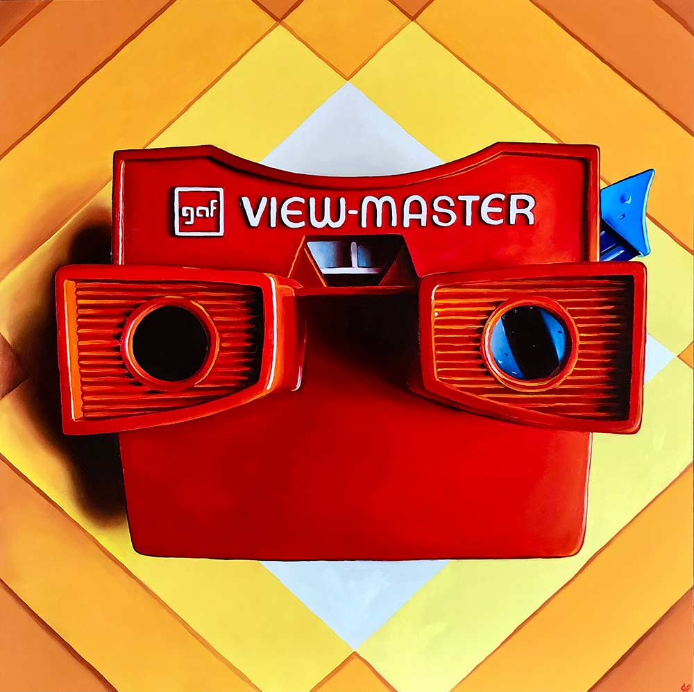 View-Master. 2021. Oil on Wood Panel. 61x61 cm.   Jacinthe Rivard © All rights reserved.  