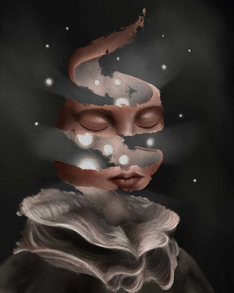  Unraveled. 2021. 
 Digital Painting. 20.32 x 25.4 cm 
 Hannah Rose © All rights reserved.