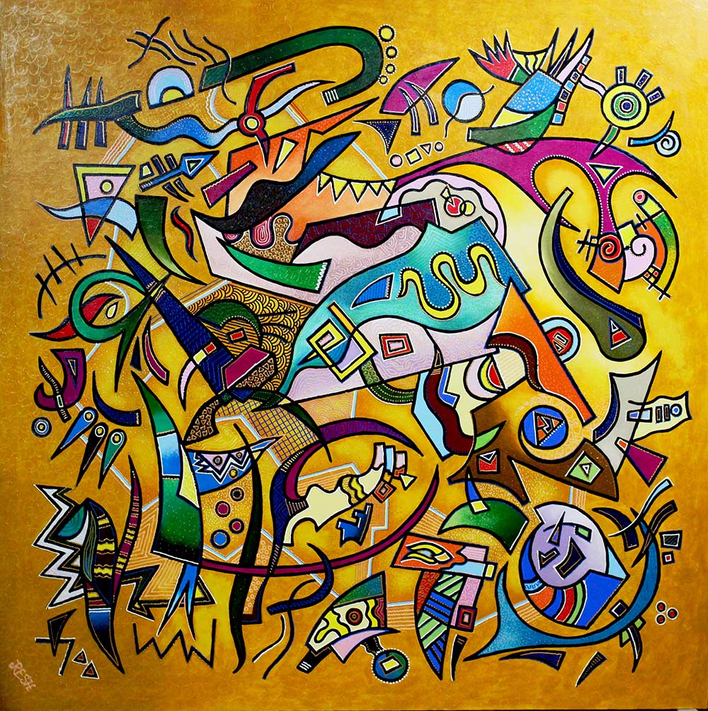 Colorful musical composition #85.
 Magic formula. Mixed media on canvas.  150x 150cm.
Yosef Reznikov (RESH) © All rights reserved. 