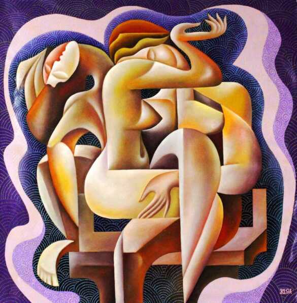 Composition. Ecstasy. Mixed technic on canvas. 98 x 98 cm. Yosef Reznikov © All rights reserved.