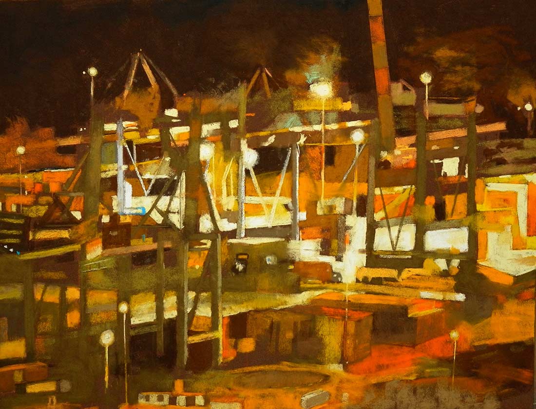 Night at the port.
 Pastel on Sennelier La cart, 50X65 cm
Motti Shoval © All rights reserved. 