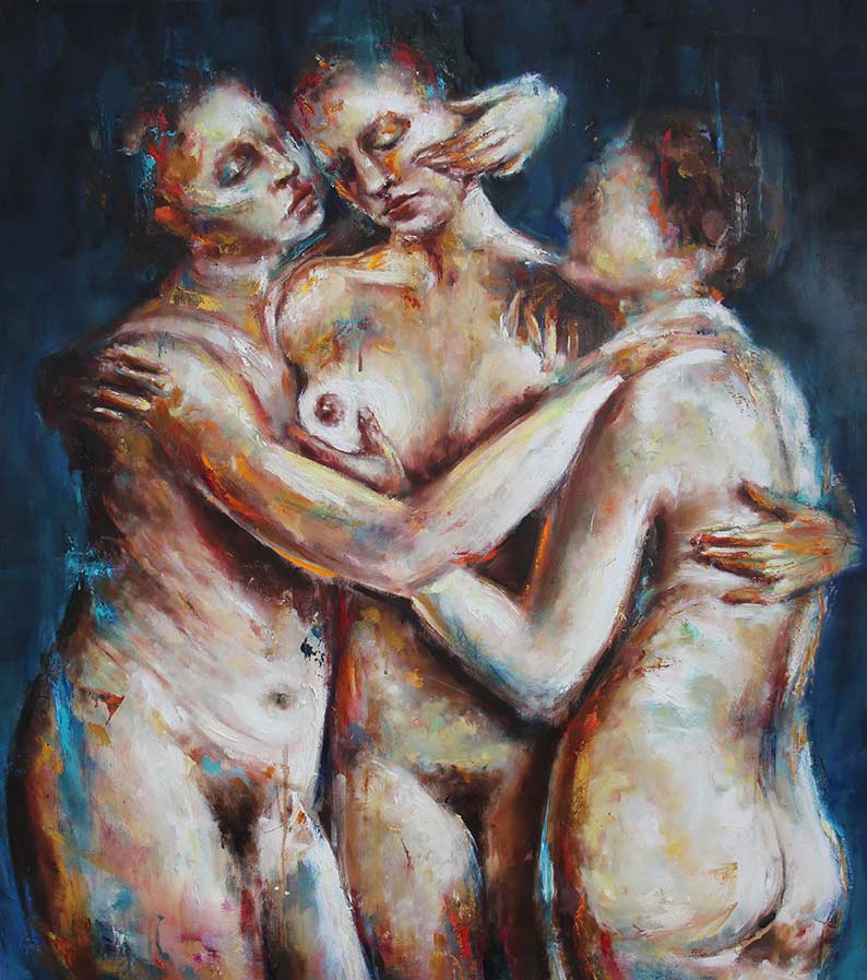 The three graces on gray (no.2), 2020
Oil on canvas. 105x85 cm
Shimrit Yariv © All rights reserved.