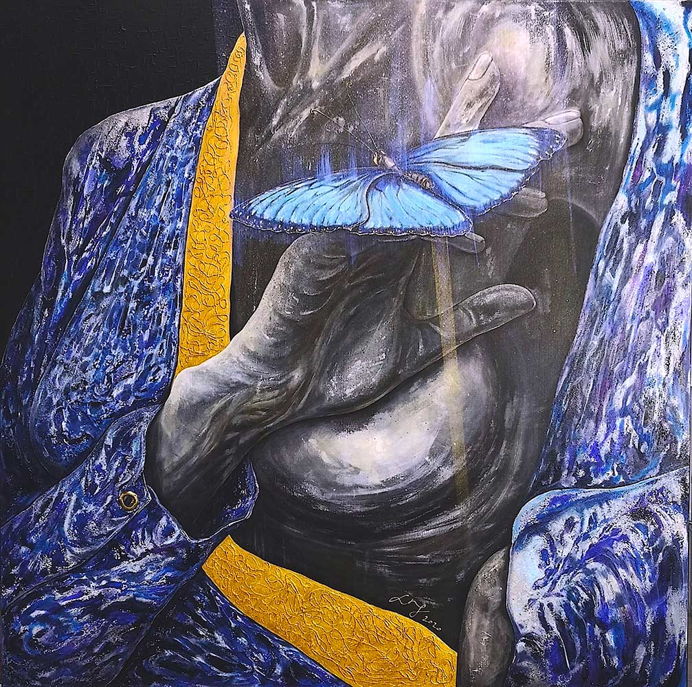 Blue Velvet. GINporTRAIT.
120 x 120 x 4 cm. 2020