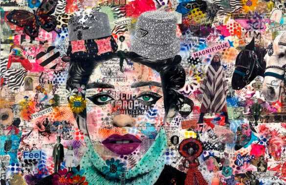 Ivonne Waissmann. Art Market Magazine. Gold List. Circus life. 2022 Mixed media collage. 91.44 x 91.44 cm