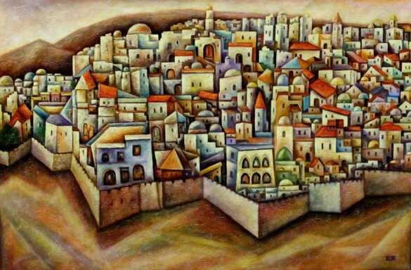 YOSEF REZNIKOV | RESH. Gold Jerusalem Oil on canvas. 96 x 145 cm.