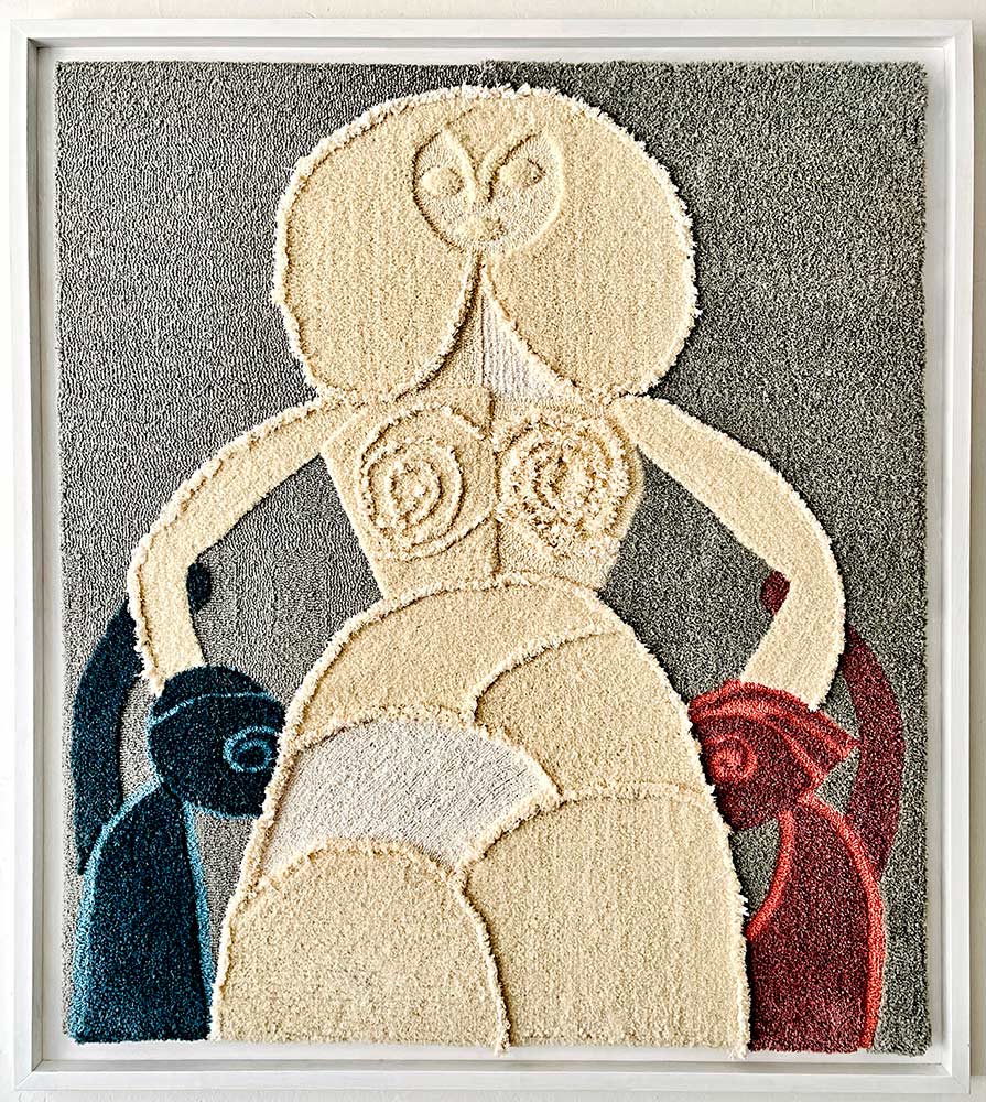 Motherhood. Hand Tufted tapestry and embroidered tapestry. Numbered artwork 44. 2021. 140 x 120 cm.