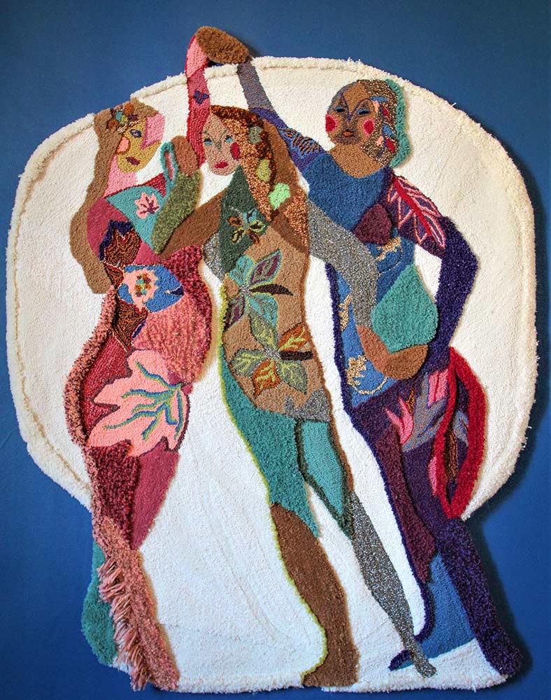  Three Graces: Artwork presented at Florence Biennale 2021. 4th Place Lorenzo Il Magnifico Award. 175 x 140 cm. Hand-tufted and embroidered tapestry. Numbered artwork 37. 2021.