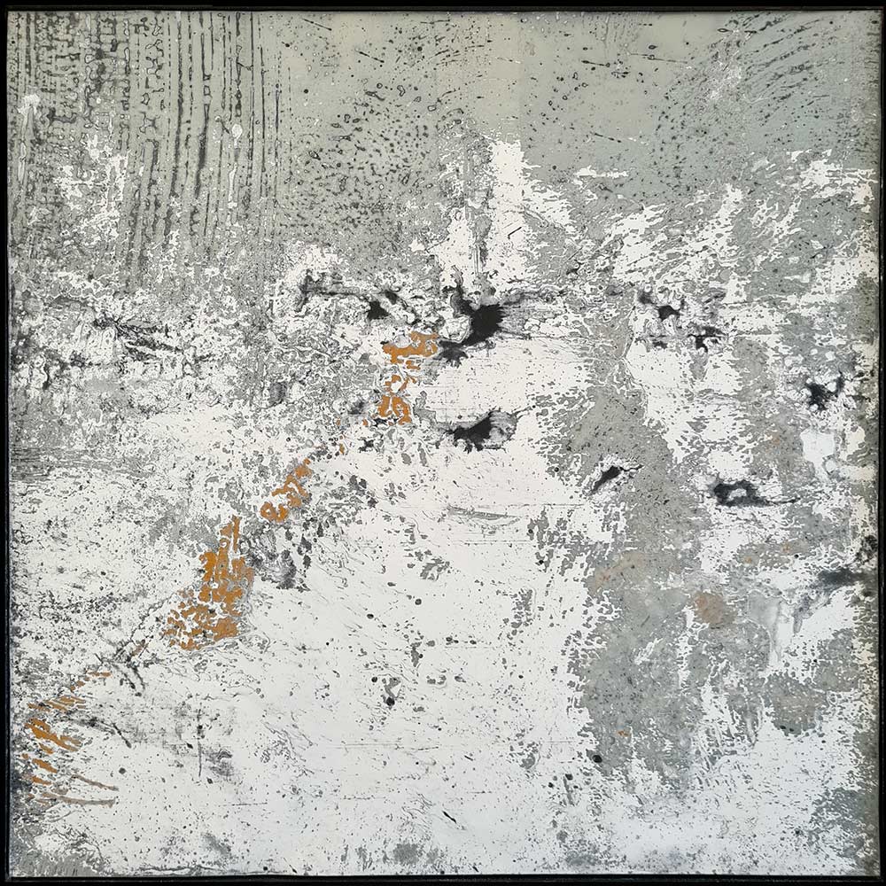Silence #7. 2021
Acid and bronzepigments on zinc. 50 x 50 cm