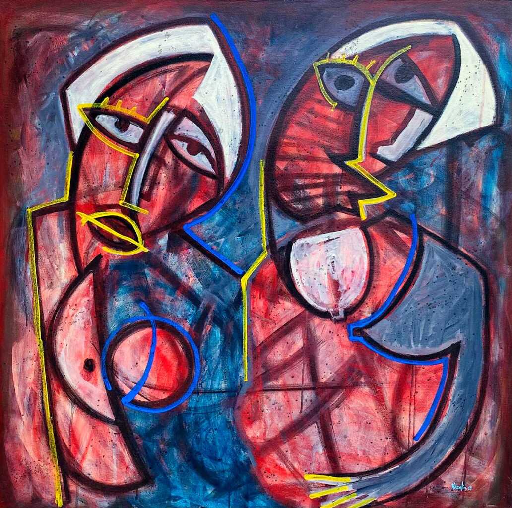 Two sisters. 2018. Acrylic on canvas. 91 x 91 cm
Evens Arcelin © All rights reserved.