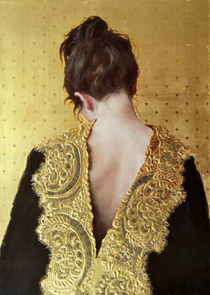 'Pandora'
Oil, Egg Tempera, and 24ct gold leaf on panel. 30 x 42 cm. 
Stephanie Rew © All rights reserved.