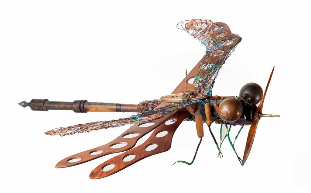 "Dragonfly." 2000
Found object assemblage; Wood, Metal.
40” x 44” inch
Fay Wood © All rights reserved. 