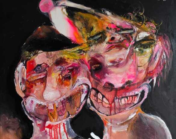 Clowns. (Detail) 2023. Oil on canvas. 90x120 cm. Juliane Hundertmark © All rights reserved.