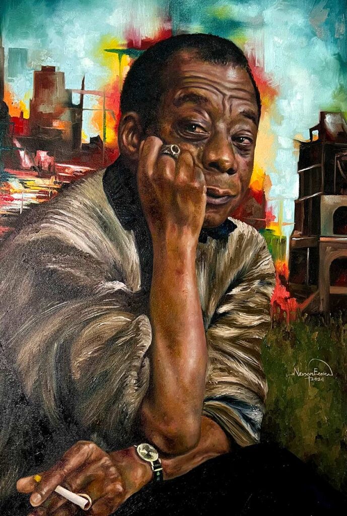 Portrait of James Baldwin. 2024 
Oil on Canvas. 61  x  91 x  3cm
Nelson Etok © All rights reserved.