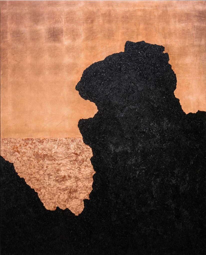 418. 2021.
Real copper on differently granulated hard coal
160 x 210 cm
Sabine Pierick © All rights reserved.