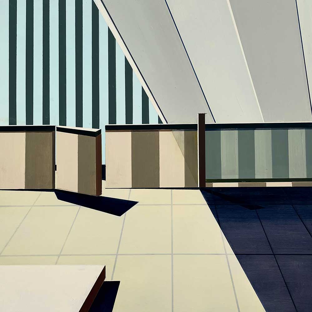 The Van der Rohe’s Backyard. Oil on Panel. 60.96 x 60.96 cm. 2024
Allan Gorman © All rights reserved.