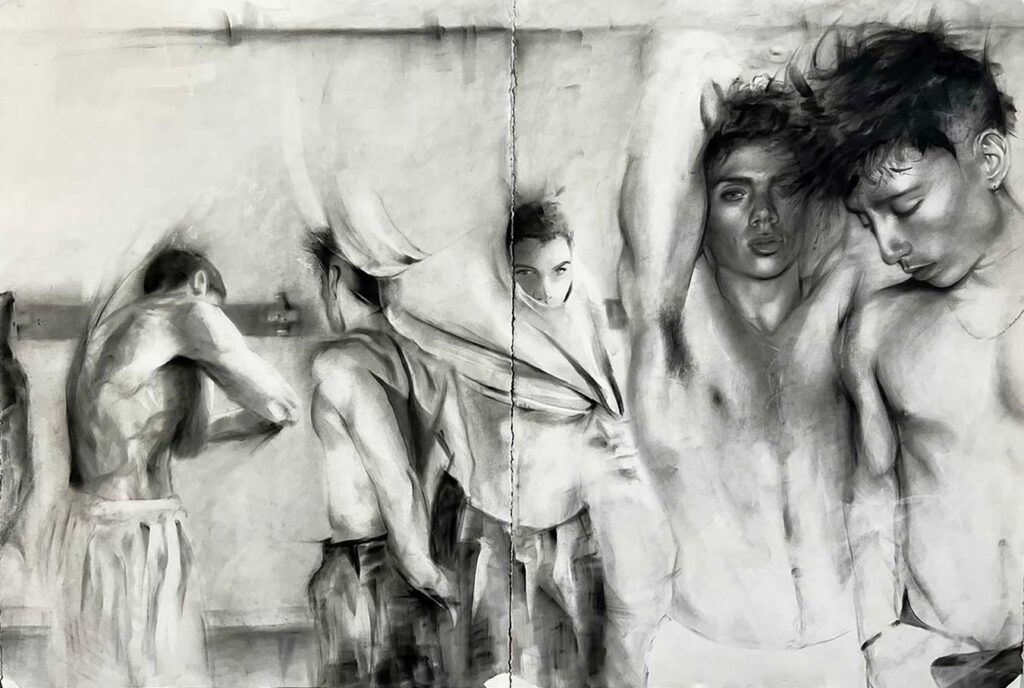 The Locker Room. 2023
Charcoal and cigarette ash on paper. 44x30 inch
Marcus Venegas © All rights reserved.