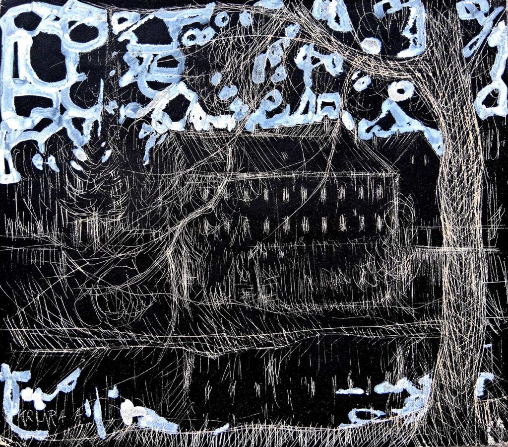 The old merchant house at the bank of the River Kupa in Karlovac, black and white ink, scalpel, brush, wooden board, 35x40 cm, 2016
Alfred Freddy Krupa © All rights reserved.