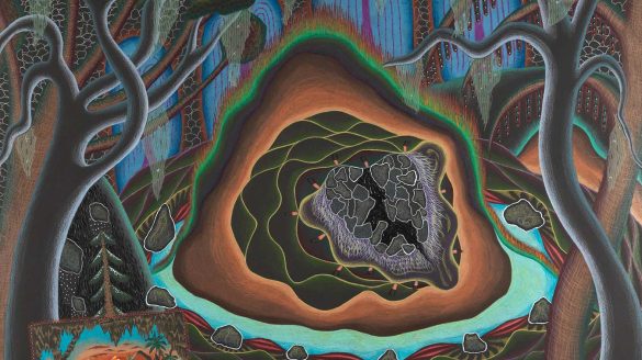 Marcy Hermansader (b. 1951); Secrets of the Heart, 1983; colored pencil, crayon, acrylic, mosquito netting, and thread on black paper; Courtesy of the Pennsylvania Academy of the Fine Arts, Philadelphia, Lambert Purchase Fund, 1984.4; © Marcy Hermansader (Detail)