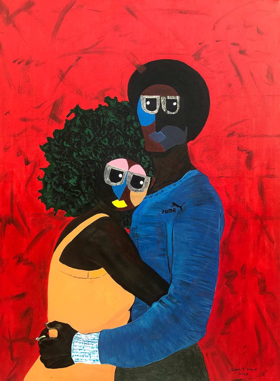In the strength of your arms, 2023
Oil, acrylic and newsprint on textured canvas
48 × 36 in | 121.92 × 91.44 cm
Toba Kayode Samuel © All rights reserved.