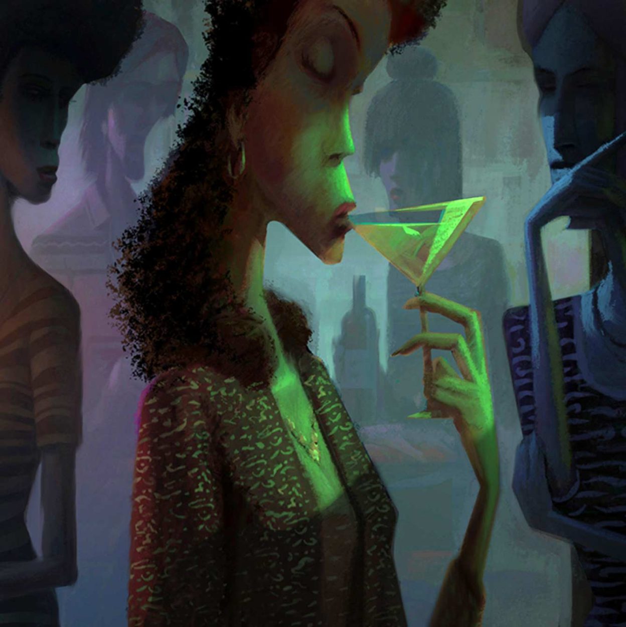 Barry E. Jackson - Green Cocktail Woman. Oil on Canvas. 26 x 24 inches. © All rights reserved.