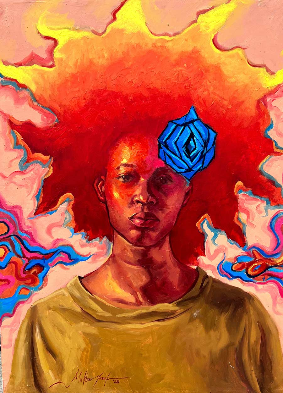 H.O.P.E III  (Hold On Pain Ends). 2026
Oil on canvas. 48 × 36 in | 121.9 × 91.4 cm
Muktar Yusuf © All rights reserved