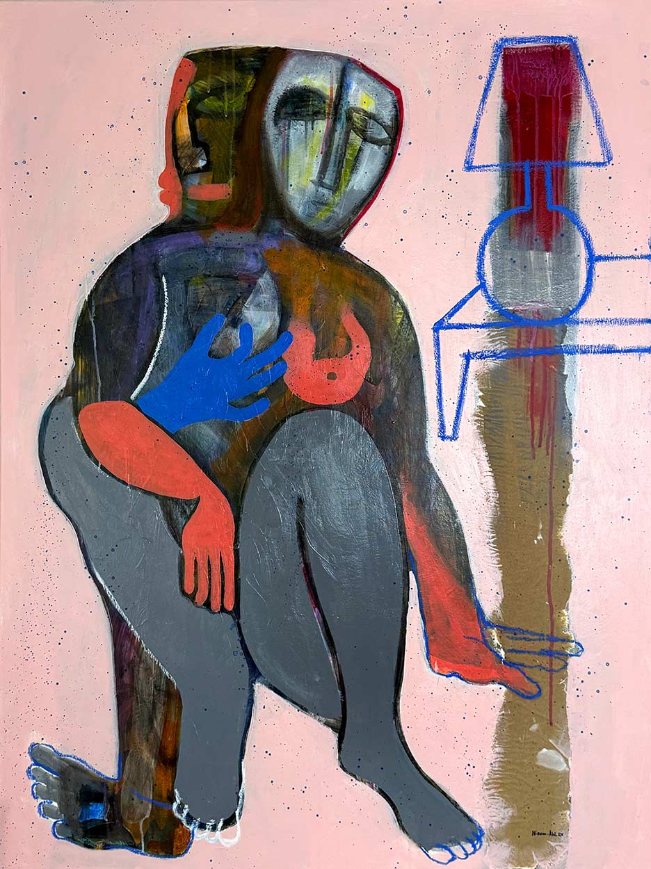 Series: The Living
Behind you
Mixed media on Canvas 121 x 91 cm. 2025
Evens Arcelin © All rights reserved.