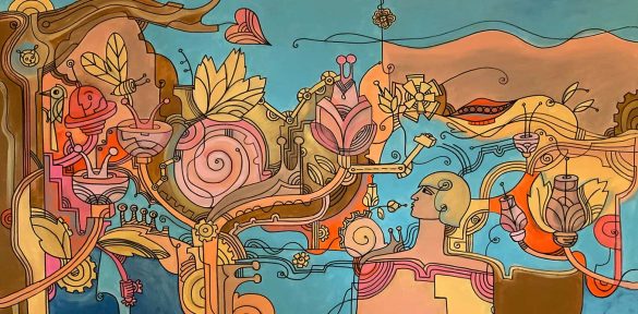 Project: Naturelogy, Waterlogy, and Prayer Naturelogy, 2024 Acrylics on canvas, 150x180cm (Detail) Petra Stefankova © All rights reserved.