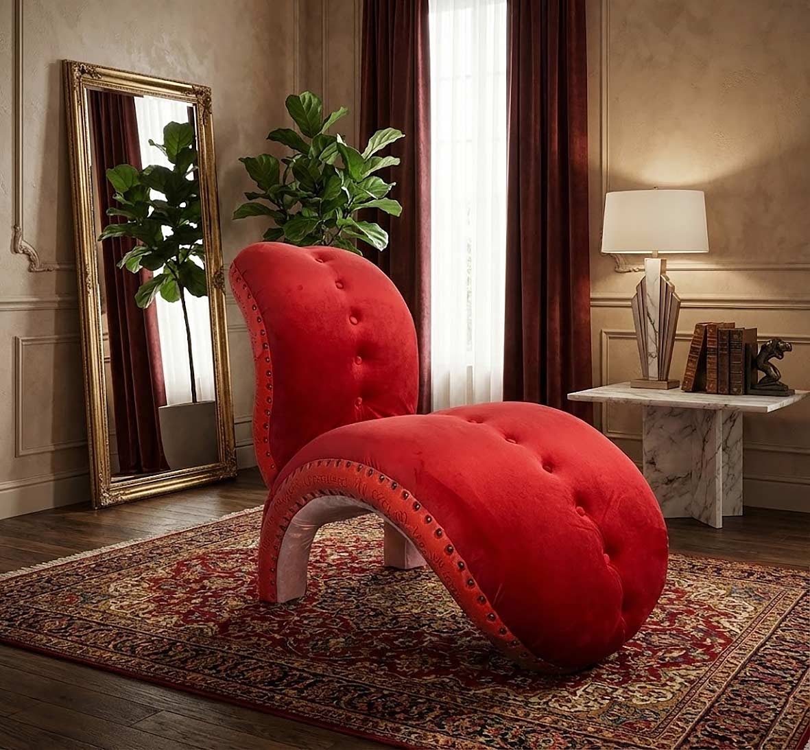 The Narcissist Throne
Wood, Upholstery Velvet, silicone, Brass
56cm x 81cm x 101cm
2025
AvRaam Cohen © All rights reserved.
